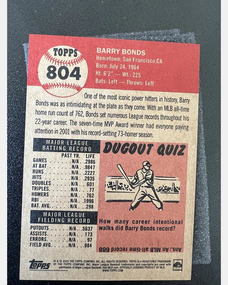 Barry Bonds #804 – back